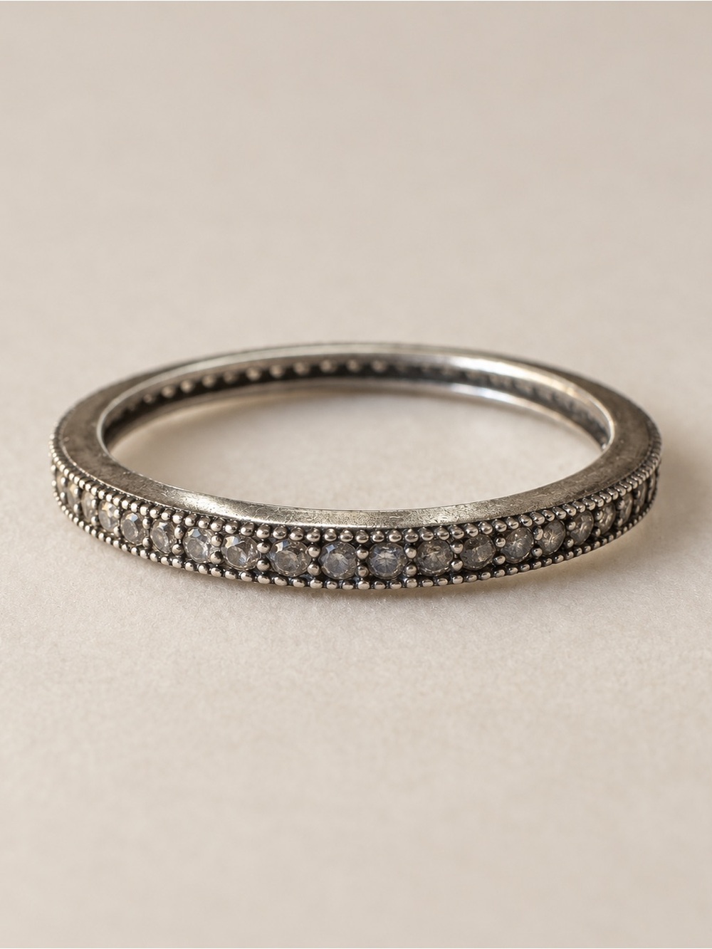 925 Sterling Silver Clear Stone Milgrain Band Ring Size 6.75